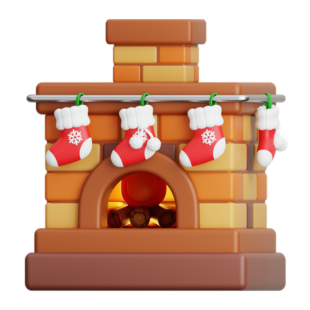 Cheminée avec chaussette de Noël  3D Icon