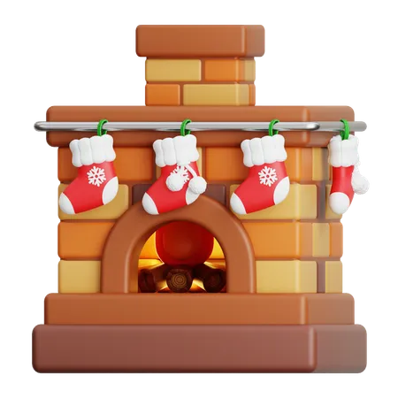 Cheminée avec chaussette de Noël  3D Icon