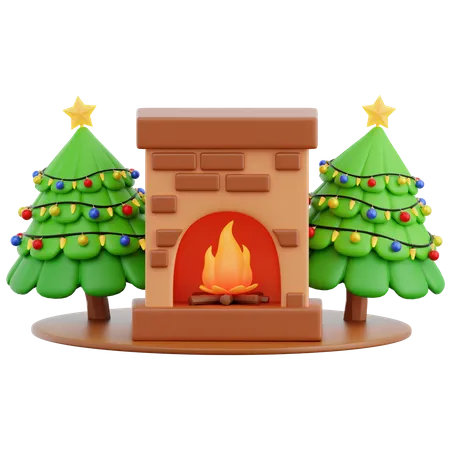 Cheminée et sapin de Noël  3D Icon