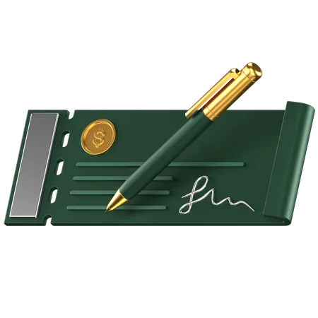 3 D Icon Of A Green Bank Cheque 3D Icon