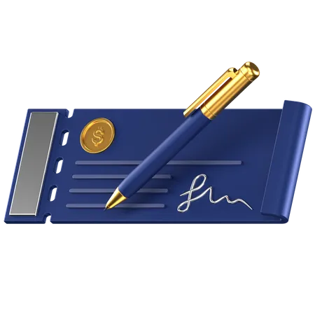 3 D Icon Of A Blue Bank Cheque 3D Icon