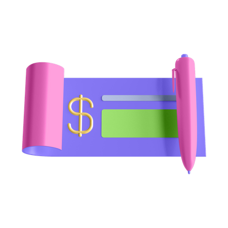 Cheque bancário  3D Illustration
