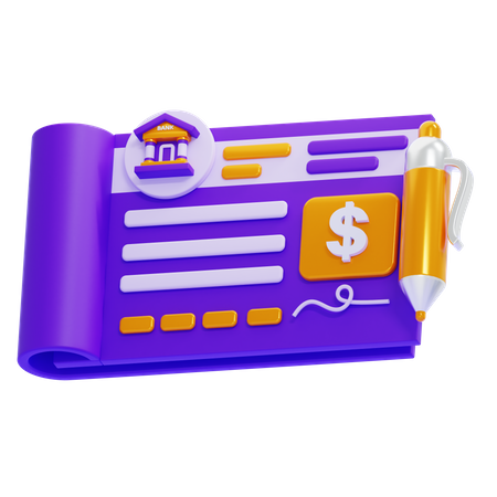 Cheque bancario  3D Icon