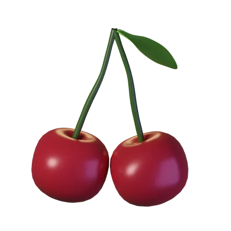 Two Cherries With Stalks And Leaves 3D Icon