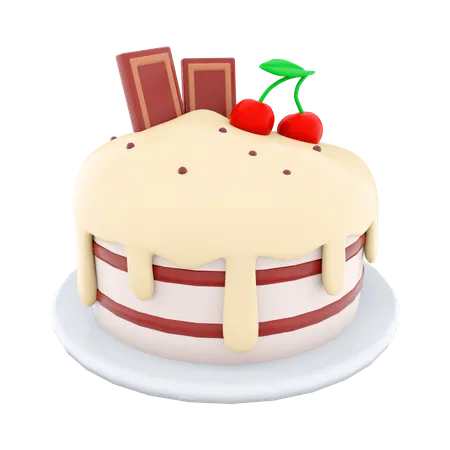 3 D Rendering Cake With Chocolate Bar And Cherries On Top Icon 3 D Render Sweet Dessert With Ripe Cherries And Sweet Chocolate And Cream Icing Cake With Chocolate Bar And Cherries On Top 3D Icon