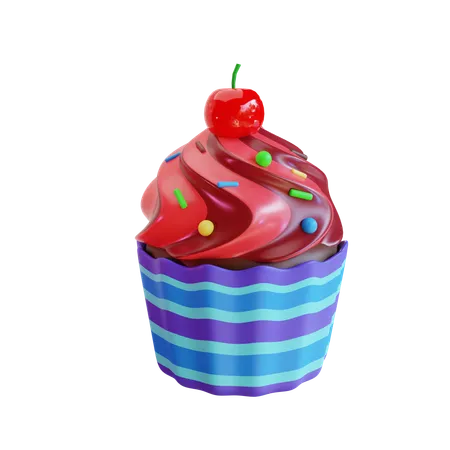 3 D Render Cherry Cupcake 3D Icon