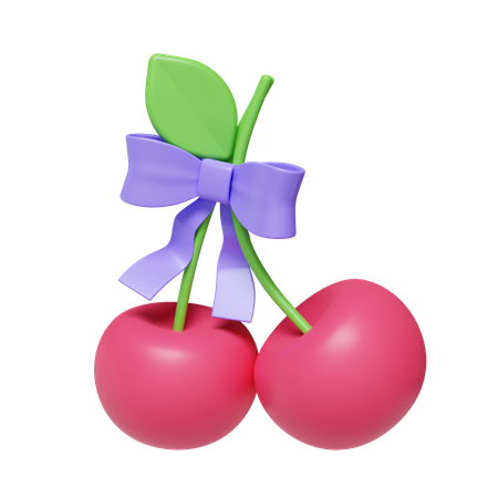 Cherry Pair With Bow  3D Icon