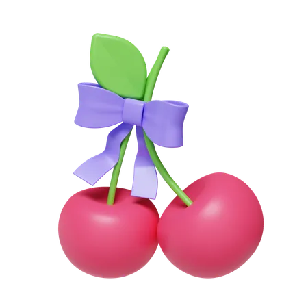 Cherry Pair With Bow  3D Icon