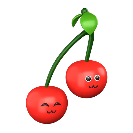 Cute Cherry Smile 3 D Cute Food Icon 3D Icon