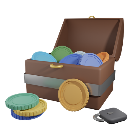 Chest filled with Crypto-Currency Coins  3D Illustration