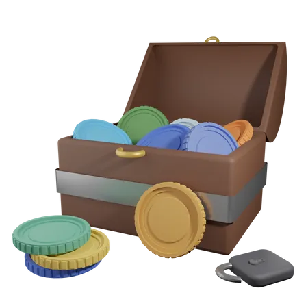 Chest filled with Crypto-Currency Coins  3D Illustration