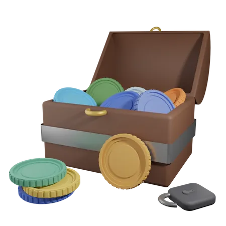 Chest filled with Crypto-Currency Coins 3D Illustration