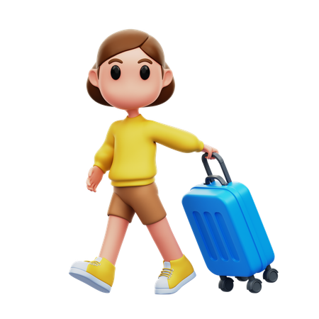 Chibi Girl Carrying Suitcase  3D Icon