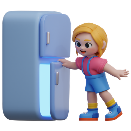 Chica abre el refrigerador  3D Icon