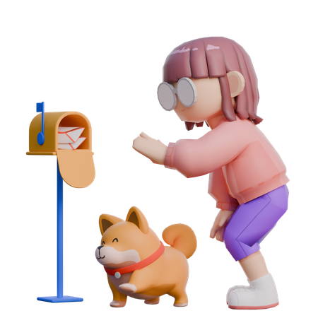 Chica abriendo correos  3D Illustration