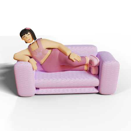 Niña acostada en el sofá  3D Illustration