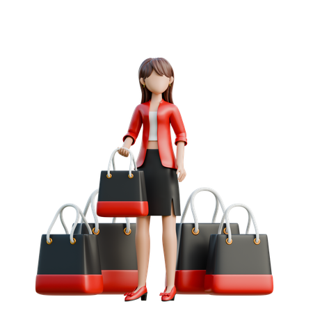 Chica adicta a las compras que lleva demasiadas bolsas  3D Illustration