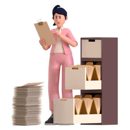 Chica manejando archivo  3D Illustration