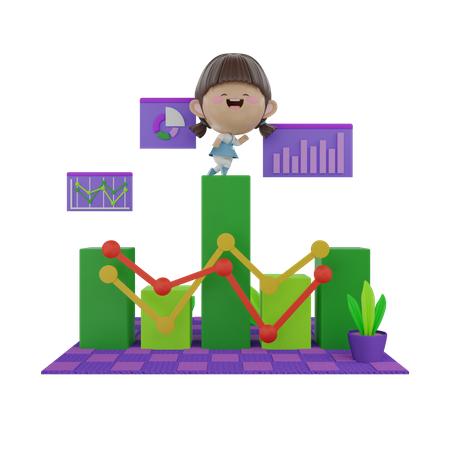 Chica analizando estadísticas empresariales  3D Icon