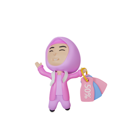 Chica árabe con vales de descuento.  3D Icon