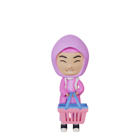 Chica árabe sosteniendo una cesta  3D Icon