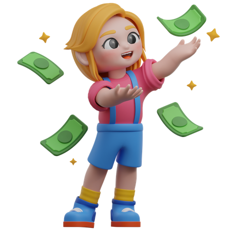 Chica atrapando dinero  3D Icon