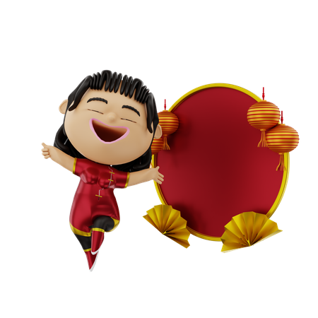 Chica bailando en el año nuevo chino  3D Icon