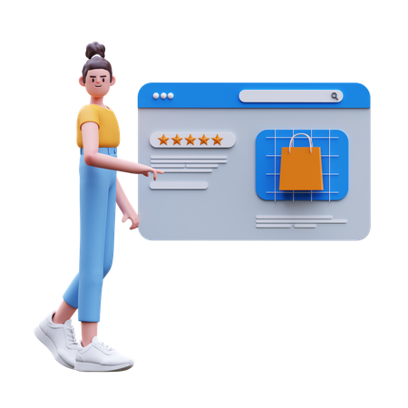 Chica buscando revisión de compras en línea  3D Illustration