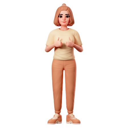 Chica casual mostrando los pulgares hacia arriba Pose usando ambas manos  3D Illustration