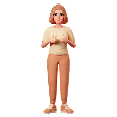 Chica casual mostrando los pulgares hacia arriba Pose usando ambas manos  3D Illustration