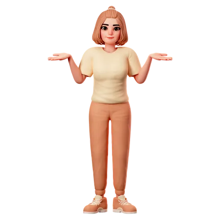Chica casual mostrando pose de encogimiento de hombros  3D Illustration