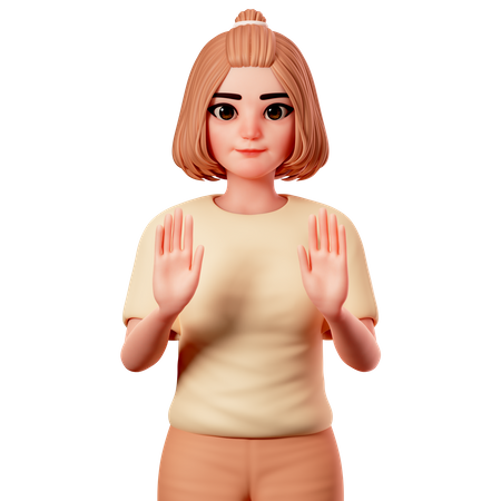 Chica casual mostrando gesto corporal de señal de Stop  3D Illustration