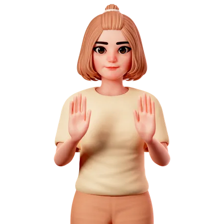 Chica casual mostrando gesto corporal de señal de Stop  3D Illustration