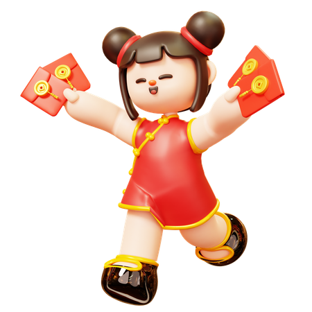 Chica china con angpao  3D Icon