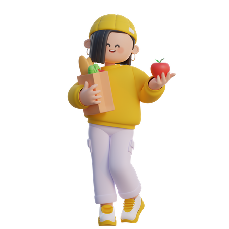 Chica compra comestibles  3D Icon