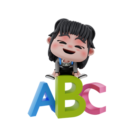 Chica con alfabetos  3D Illustration