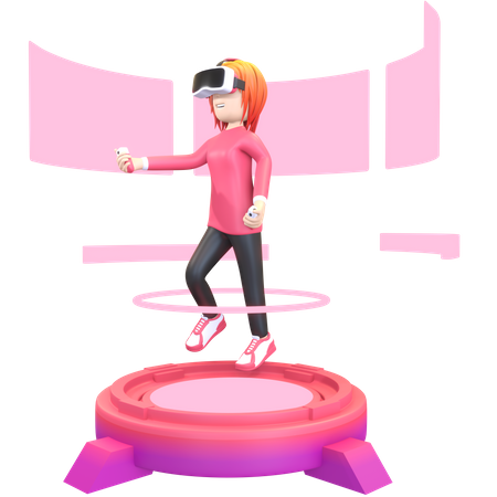 Chica con casco de realidad virtual  3D Illustration