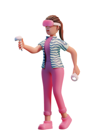 Chica con casco de realidad virtual  3D Illustration