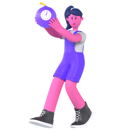 Chica con bomba de fecha límite  3D Icon