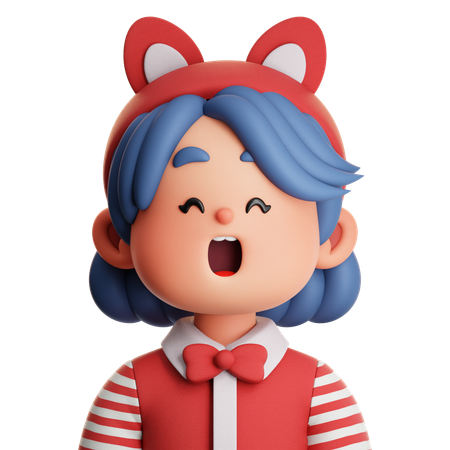 Chica con cabello azul y traje rojo  3D Icon