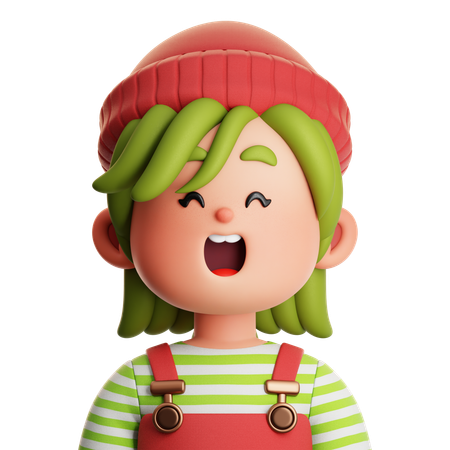 Chica con camisa de rayas y gorro rojo  3D Icon