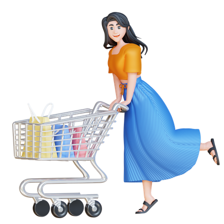 Chica con carrito de compras  3D Icon