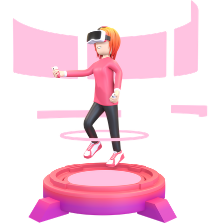 Chica con casco de realidad virtual  3D Icon