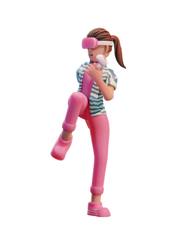 Chica con casco de realidad virtual  3D Icon