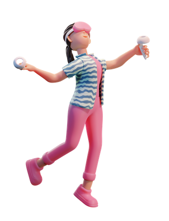 Chica con casco de realidad virtual  3D Icon