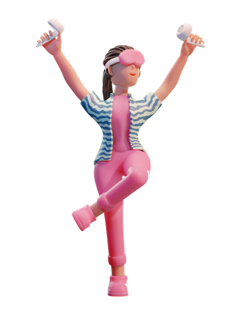 Chica con casco de realidad virtual  3D Icon