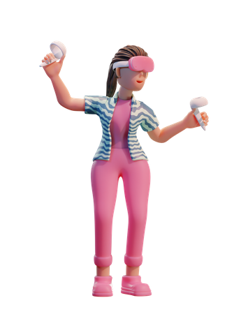 Chica con casco de realidad virtual  3D Icon