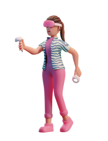 Chica con casco de realidad virtual  3D Icon