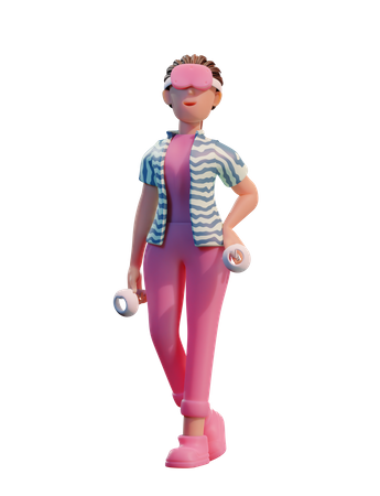 Chica con casco de realidad virtual  3D Icon