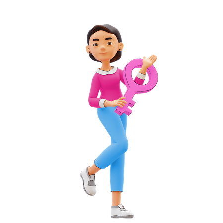 Chica con clave de éxito  3D Icon